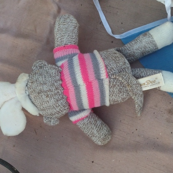 Striped Sock Monkey and Gray Teddy Bear Set NWT - Picture 2 of 6